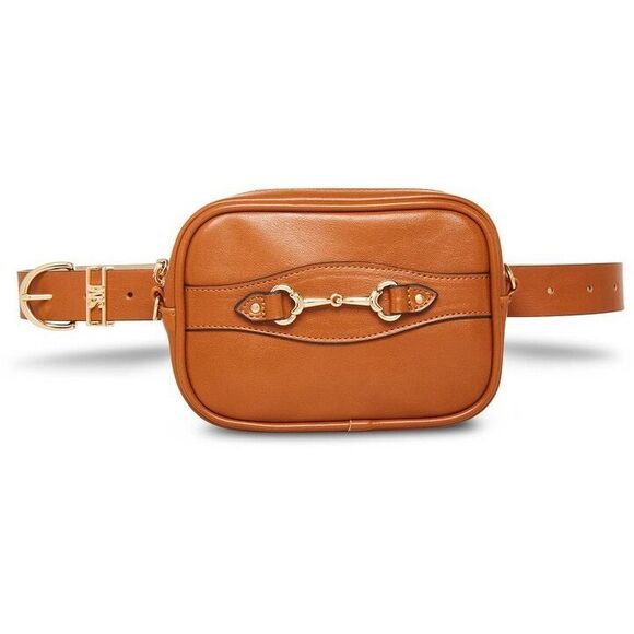 Steve Madden Brown Horsebit Gold Detail Small Festival Belt Bag Zip Around - Picture 1 of 10